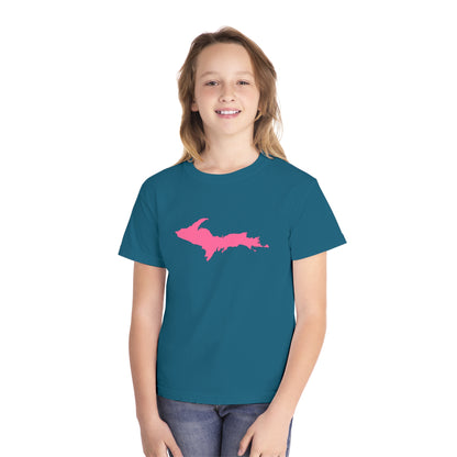 Michigan Upper Peninsula T-Shirt (w/ Pink UP Outline) | Youth Garment-Dyed