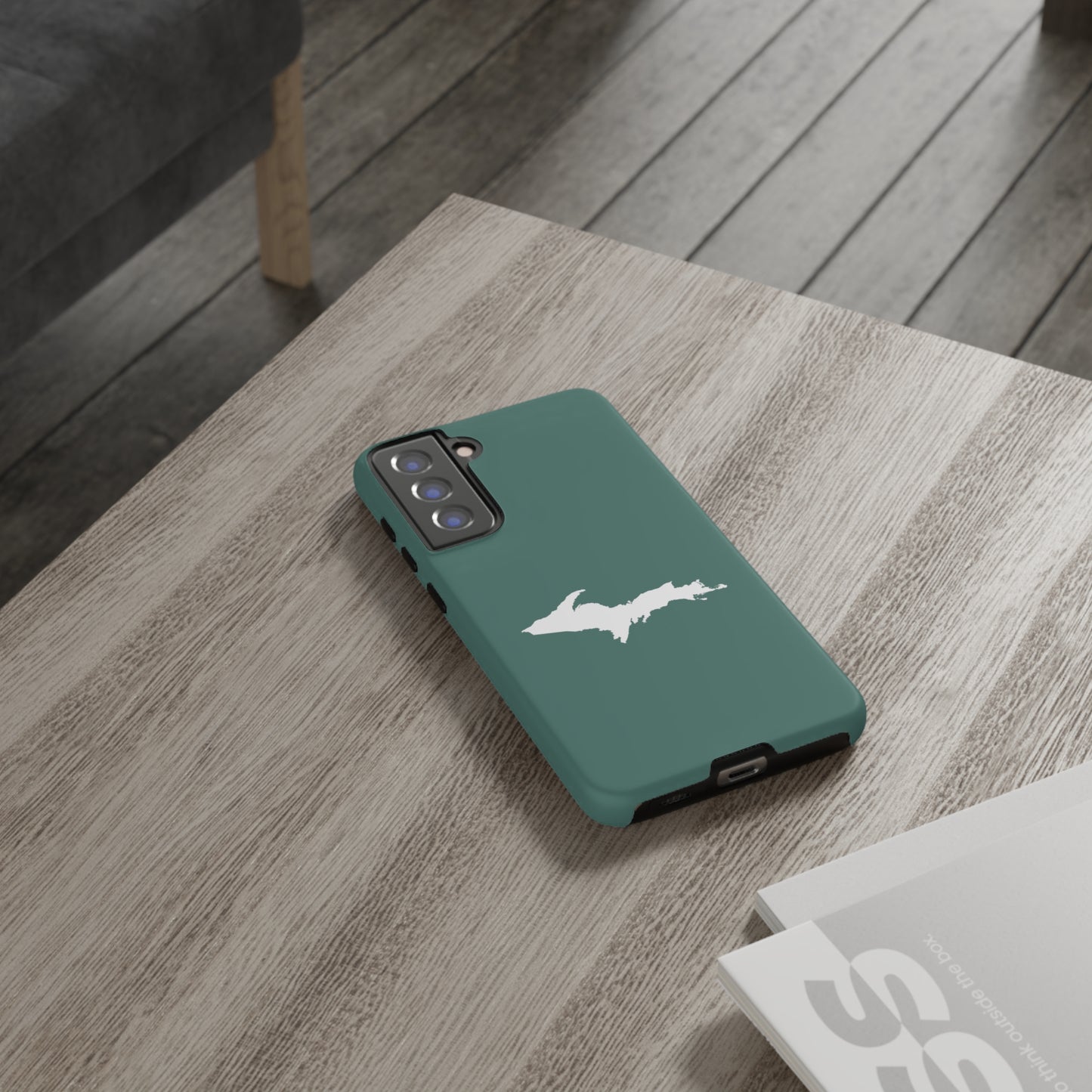 Michigan Upper Peninsula Tough Phone Case (Copper Green w/ UP Outline) | Samsung & Pixel Android