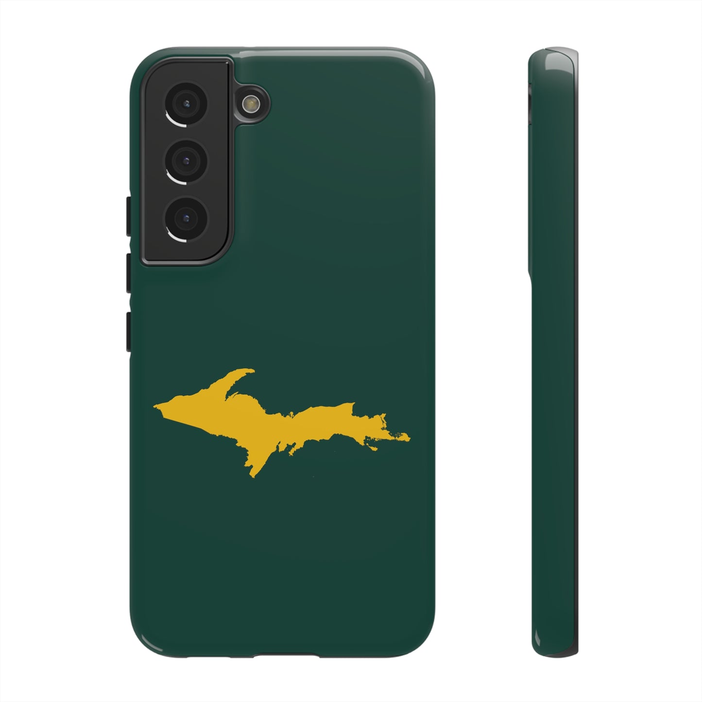 Michigan Upper Peninsula Tough Phone Case (Green w/ Gold UP Outline) | Samsung & Pixel Android