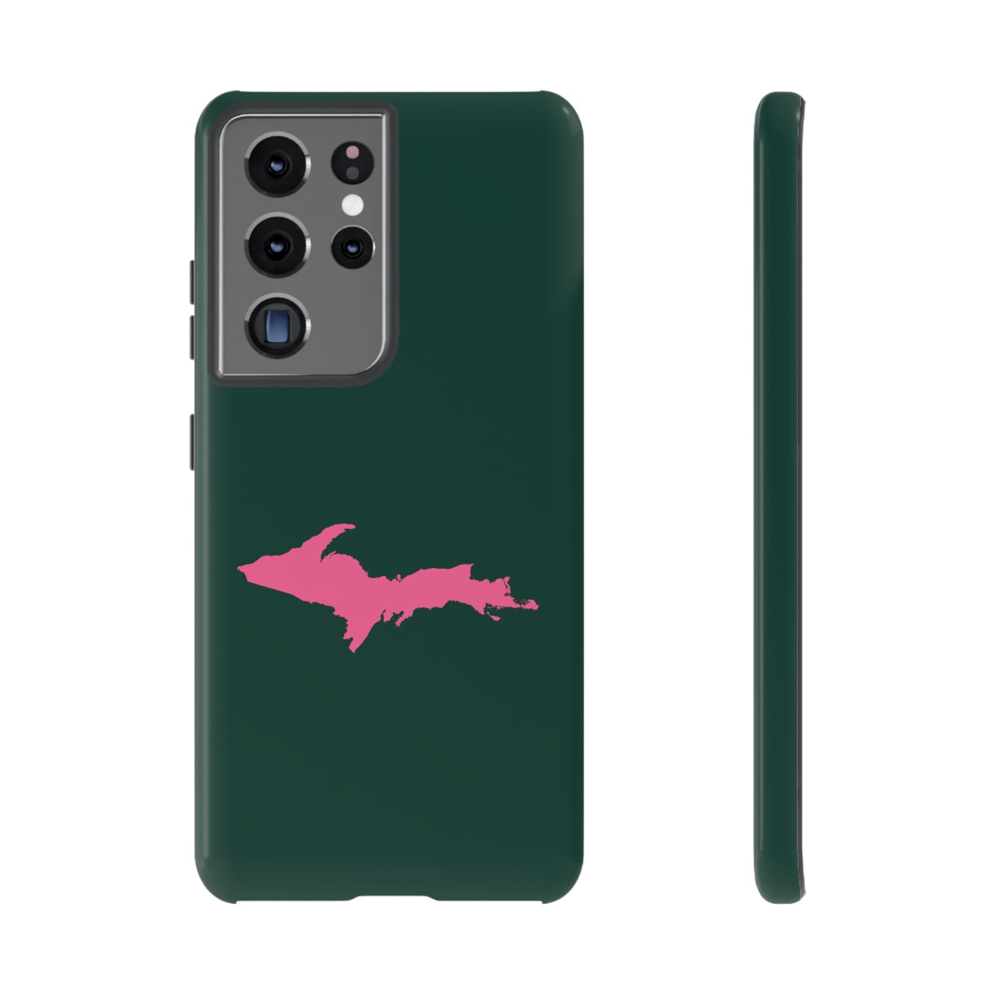 Michigan Upper Peninsula Tough Phone Case (Green w/ Pink UP Outline) | Samsung & Pixel Android