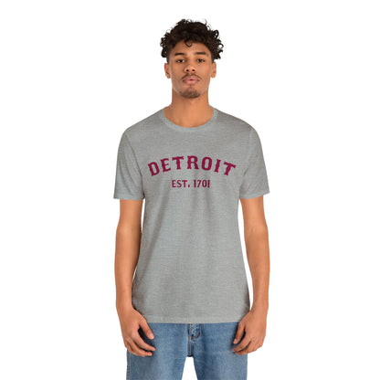 'Detroit EST. 1701' T-Shirt (Ruby Red Ballpark Font) | Unisex Standard