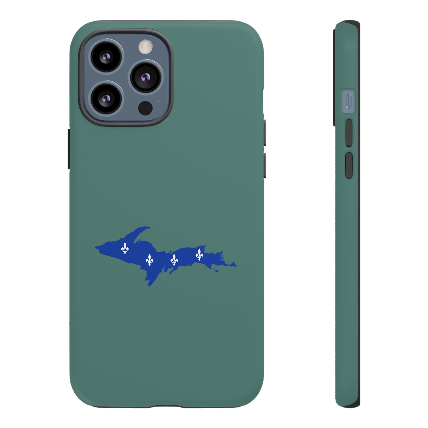 Michigan Upper Peninsula Tough Phone Case (Copper Green w/ UP Quebec Flag Outline) | Apple iPhone