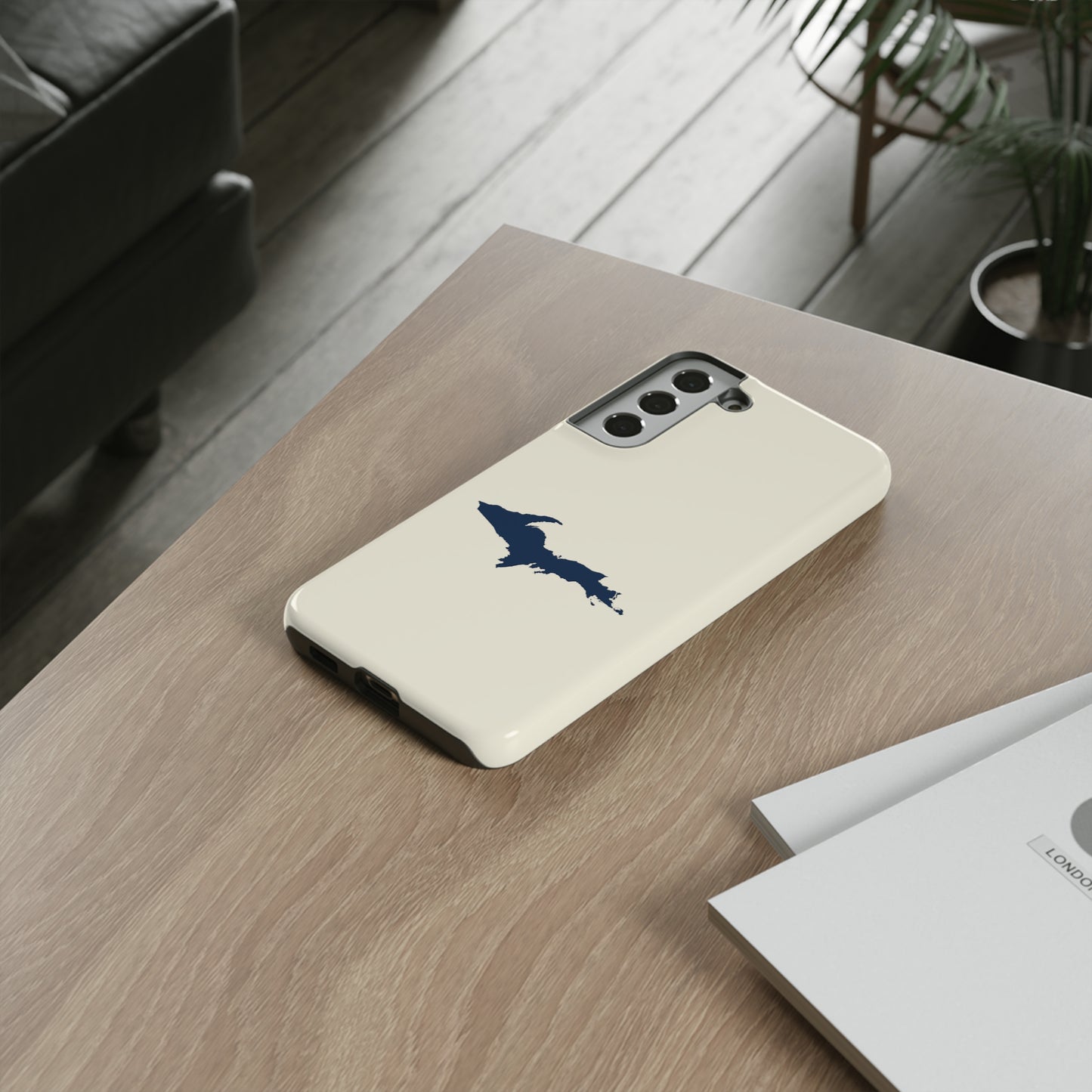 Michigan Upper Peninsula Tough Phone Case (Ivory w/ Navy UP Outline) | Samsung & Pixel Android
