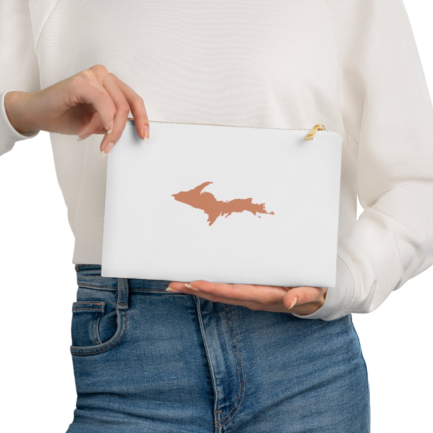 Michigan Upper Peninsula Cosmetic Bag (Copper Outline) | Cotton Canvas