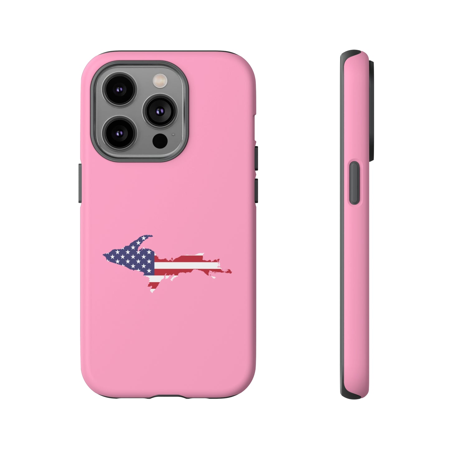 Michigan Upper Peninsula Tough Phone Case ('67 Caddie Pink w/ UP USA Flag Outline) | Apple iPhone