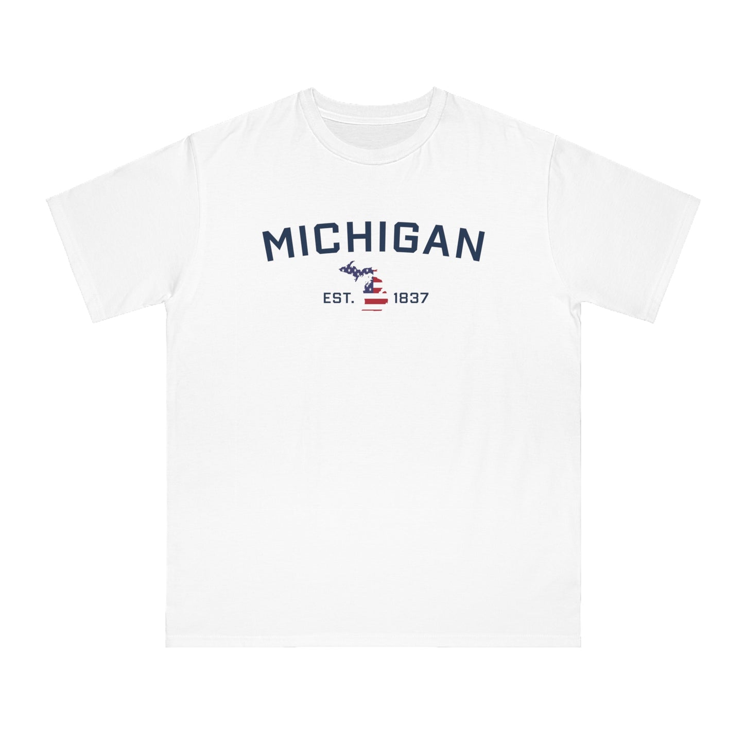 'Michigan EST 1837' T-Shirt (w/ MI USA Flag Outline)| Organic Unisex