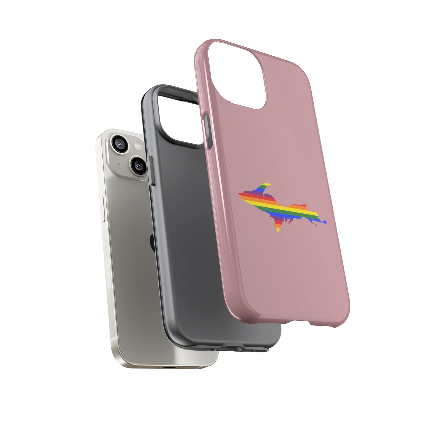 Michigan Upper Peninsula Tough Phone Case (Cherry Blossom Pink w/ UP Pride Flag Outline) | Apple iPhone