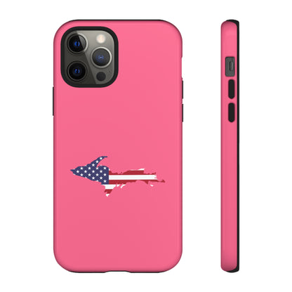 Michigan Upper Peninsula Tough Phone Case (Rhodochrosite Pink w/ UP USA Flag Outline) | Apple iPhone