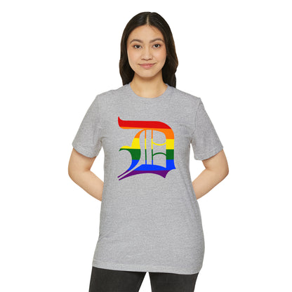 Detroit 'Old English D' T-Shirt (Rainbow Pride Edition) | Unisex Recycled Organic