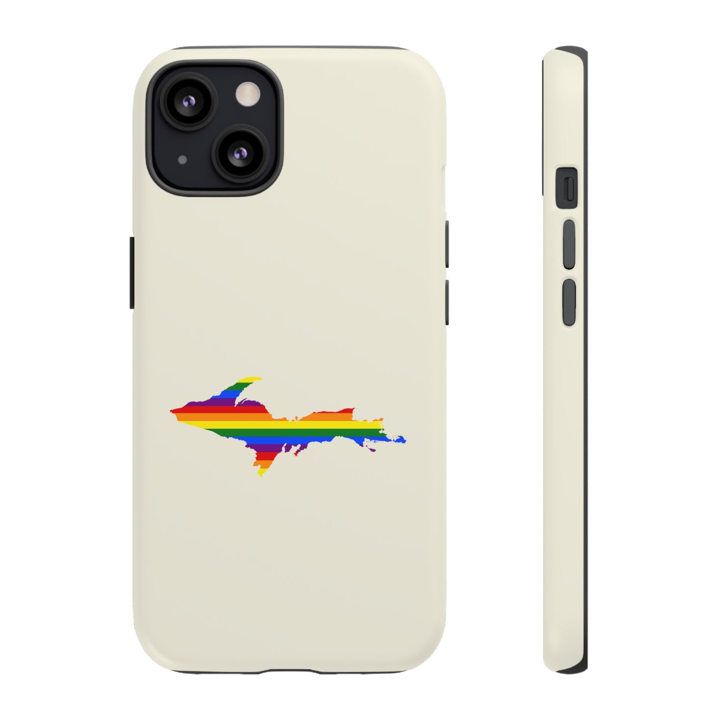 Michigan Upper Peninsula Tough Phone Case (Ivory Color w/ UP Pride Flag Outline) | Apple iPhone