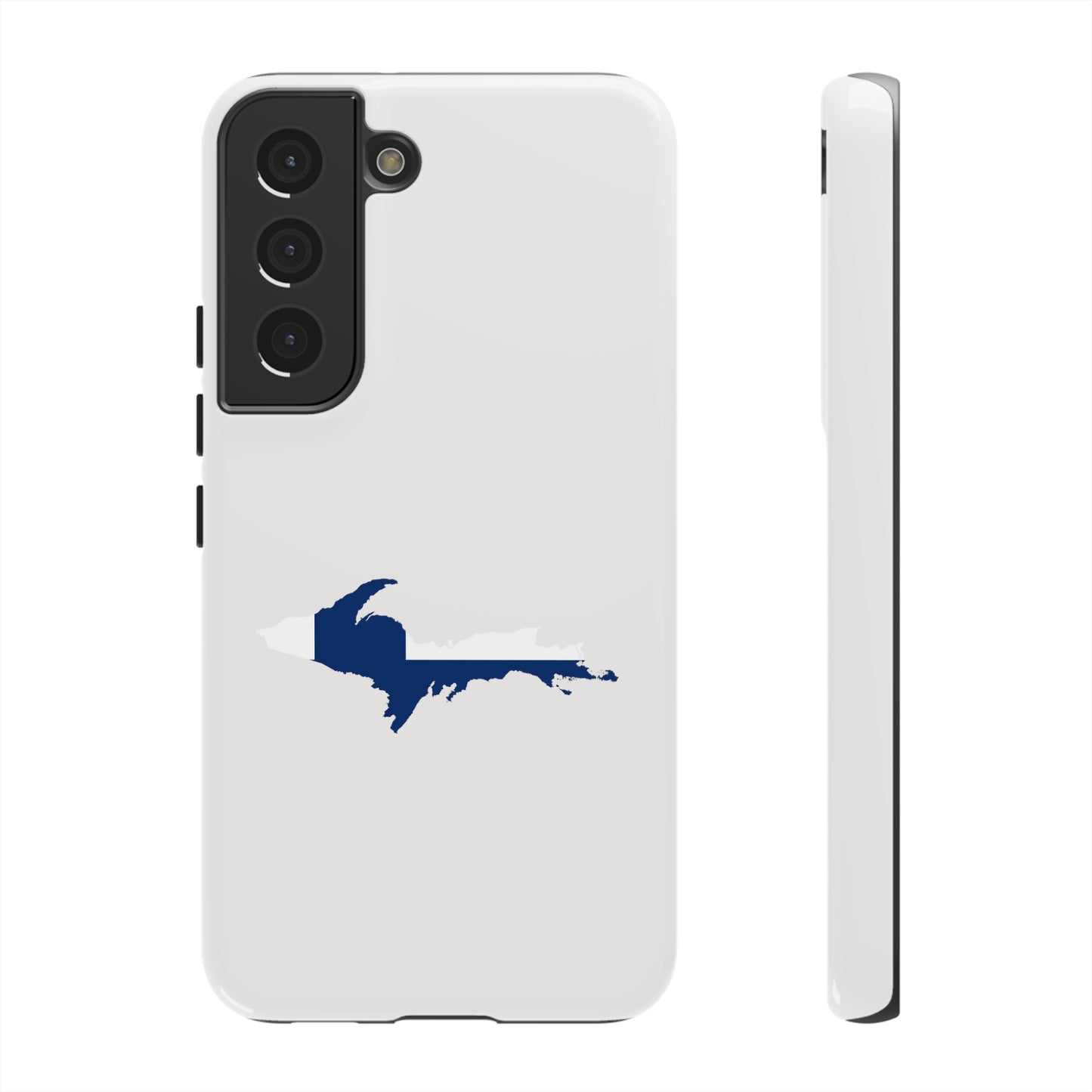 Michigan Upper Peninsula Tough Phone Case (Birch Bark White w/ UP Finland Flag Outline) | Samsung & Pixel Android