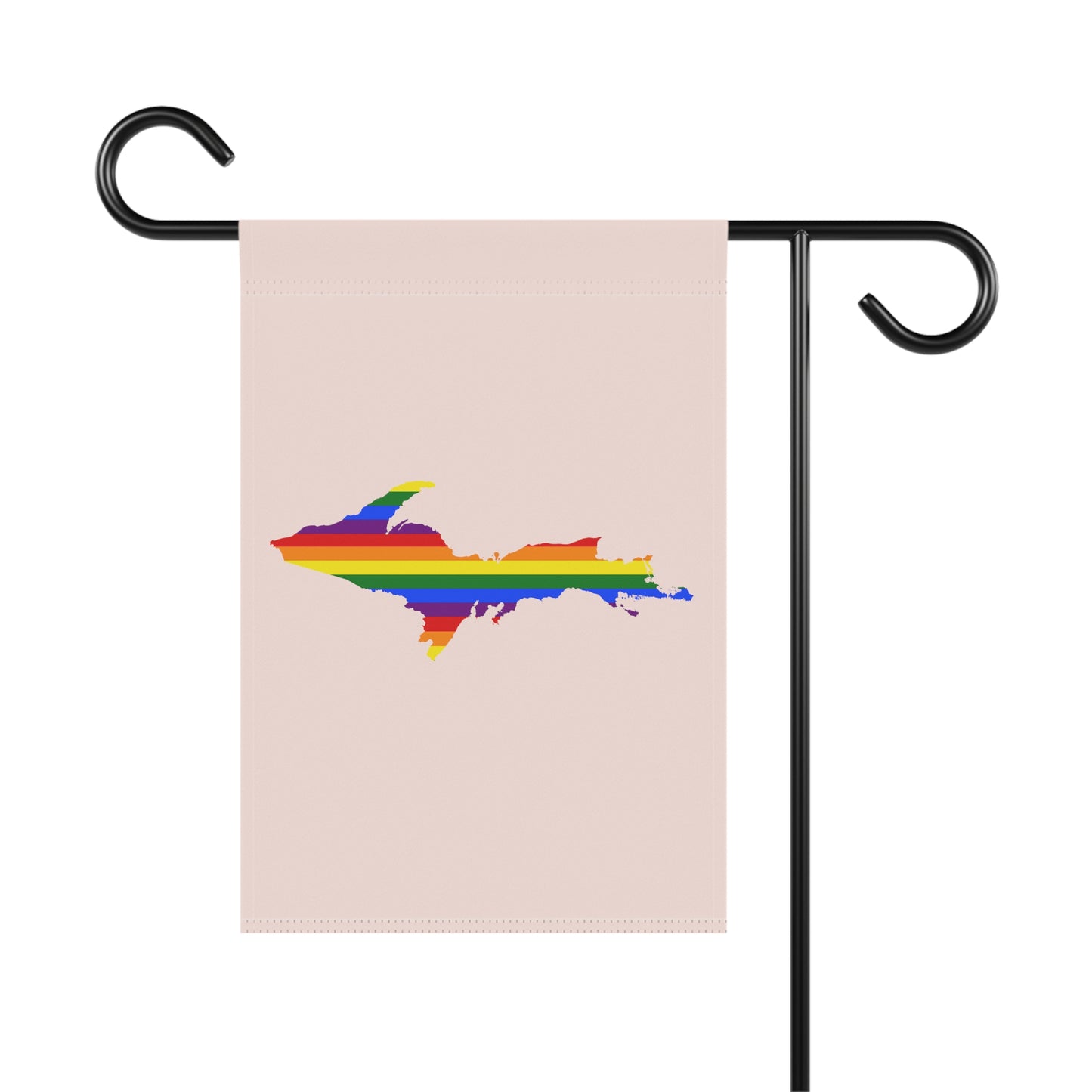 Michigan Upper Peninsula Home & Garden Flag (w/ UP Rainbow Pride Flag) | Champagne Pink