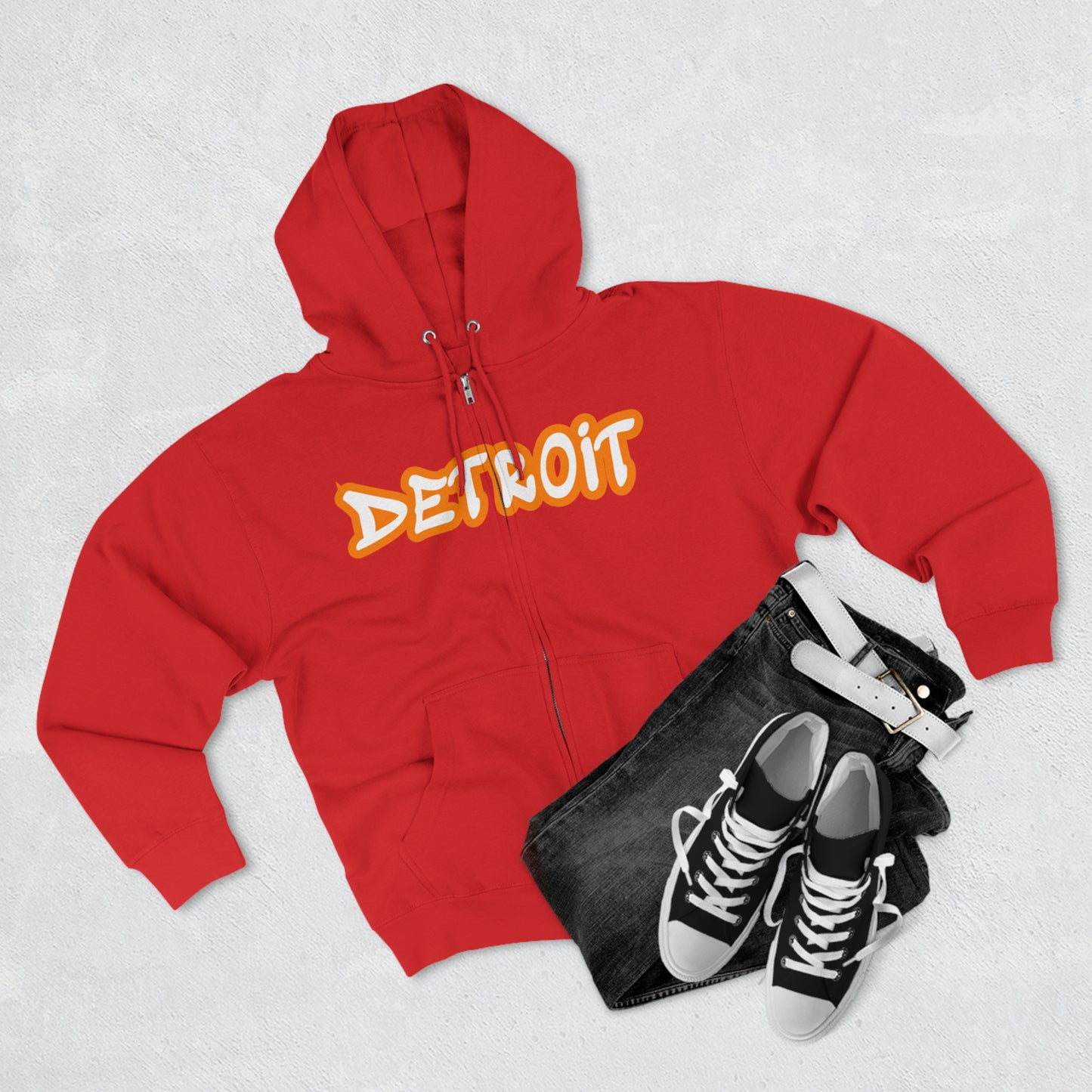 'Detroit' Hoodie (Orange Tag Font) | Unisex Full Zip