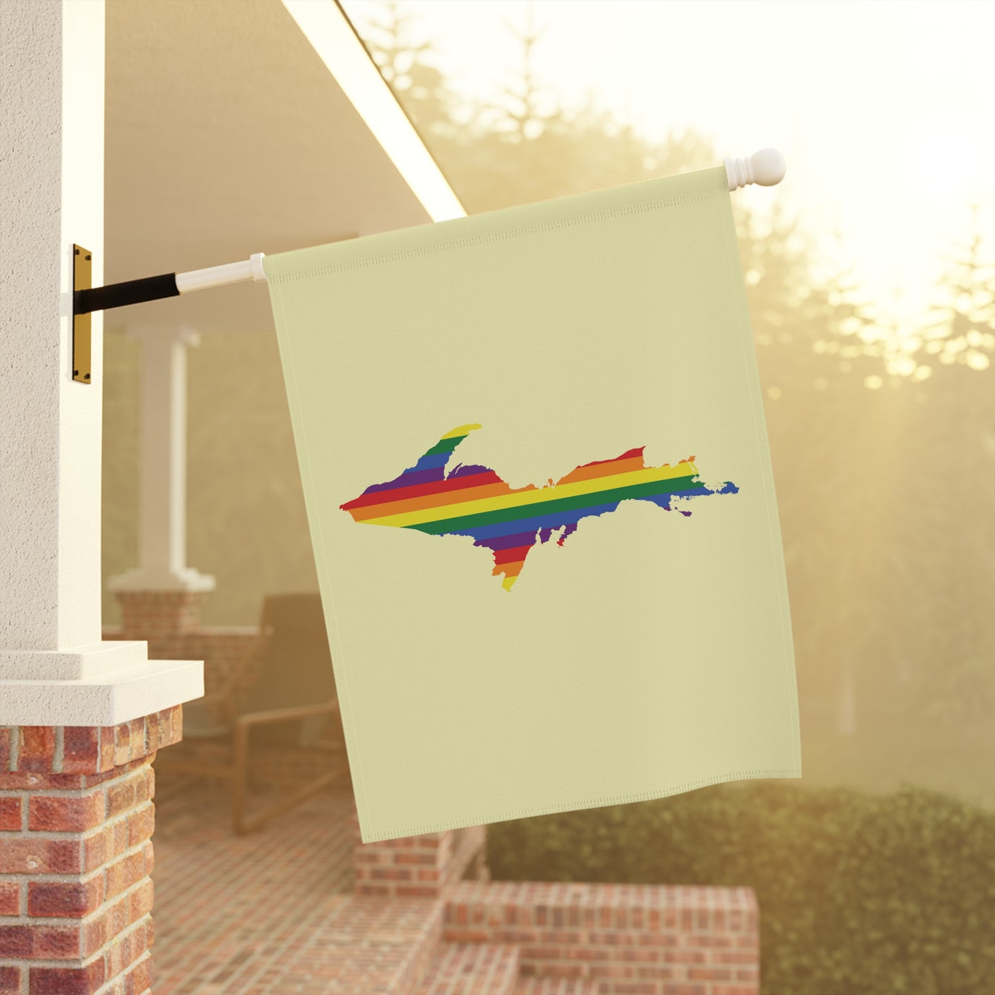 Michigan Upper Peninsula Home & Garden Flag (w/ UP Rainbow Pride Flag) | Canary Yellow