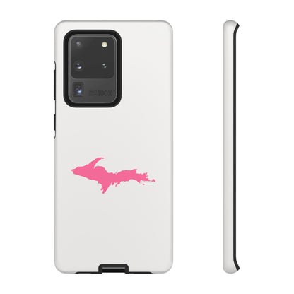 Michigan Upper Peninsula Tough Phone Case (Birch Bark White w/ Pink UP Outline) | Samsung & Pixel Android