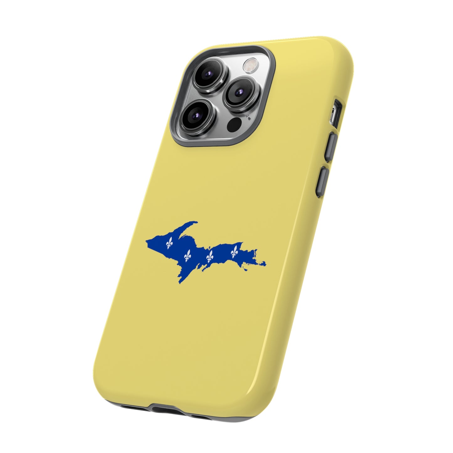 Michigan Upper Peninsula Tough Phone Case (Yellow Cherry Color w/ UP Quebec Flag Outline) | Apple iPhone