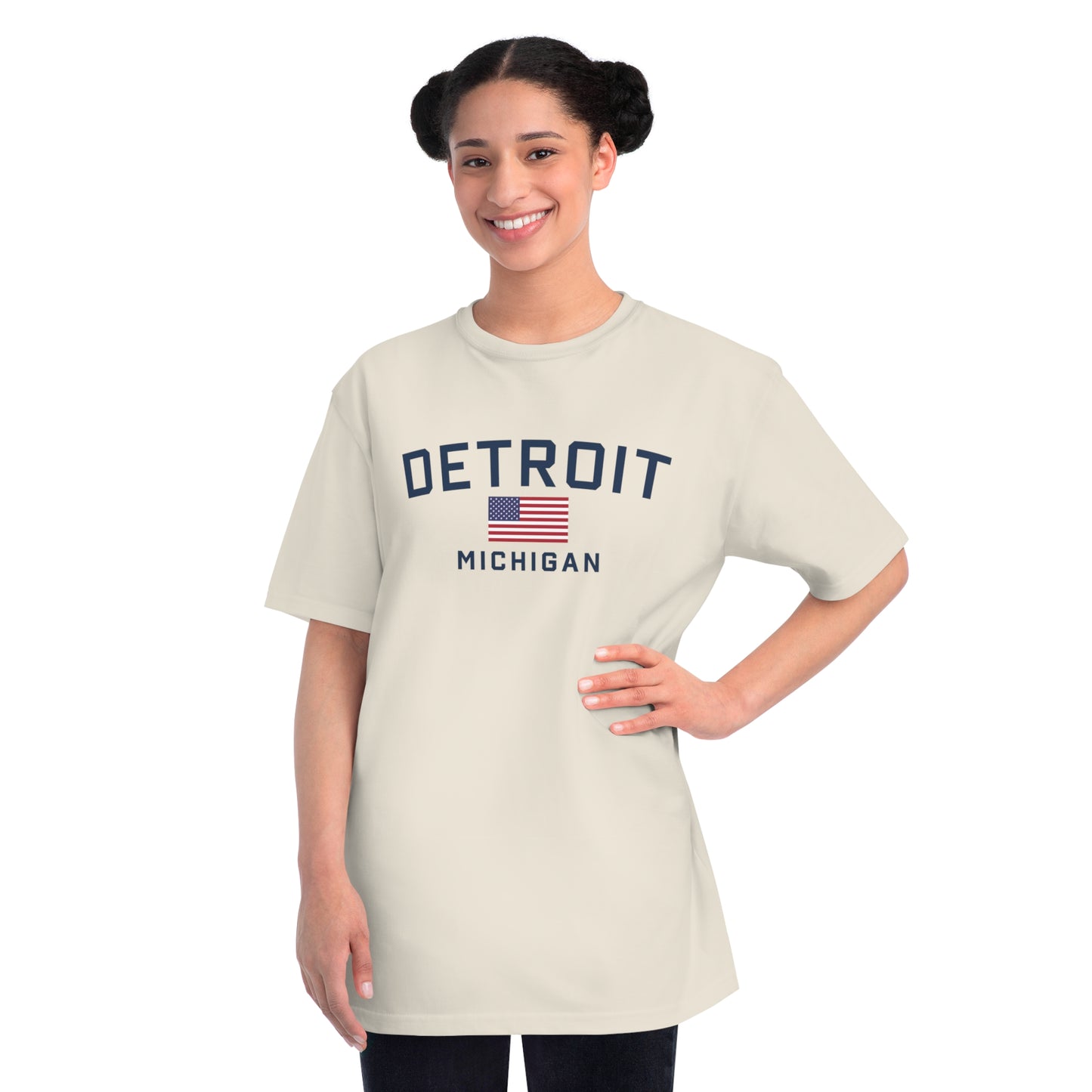 'Detroit Michigan' T-Shirt (w/ USA Flag) | Organic Unisex