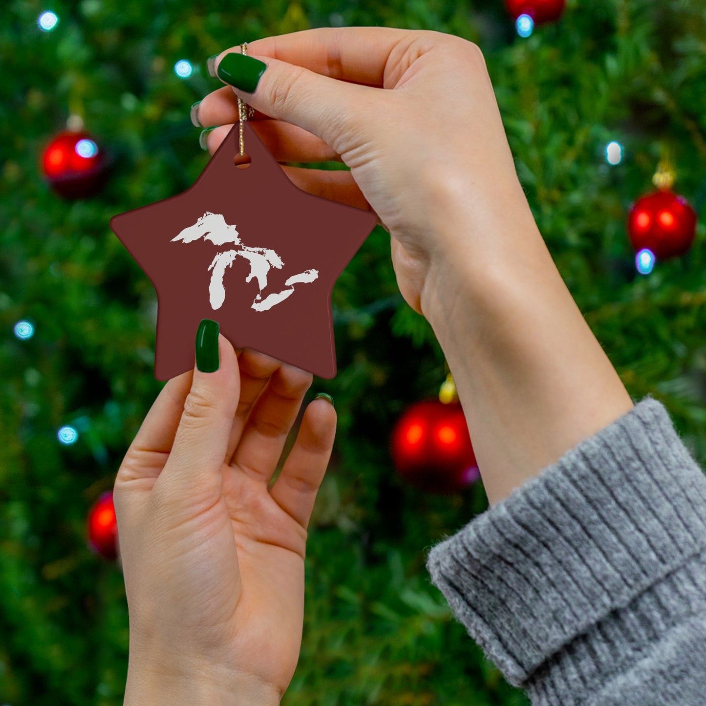 Great Lakes Christmas Ornament (Cherryland Red) | Ceramic - 4 Shapes