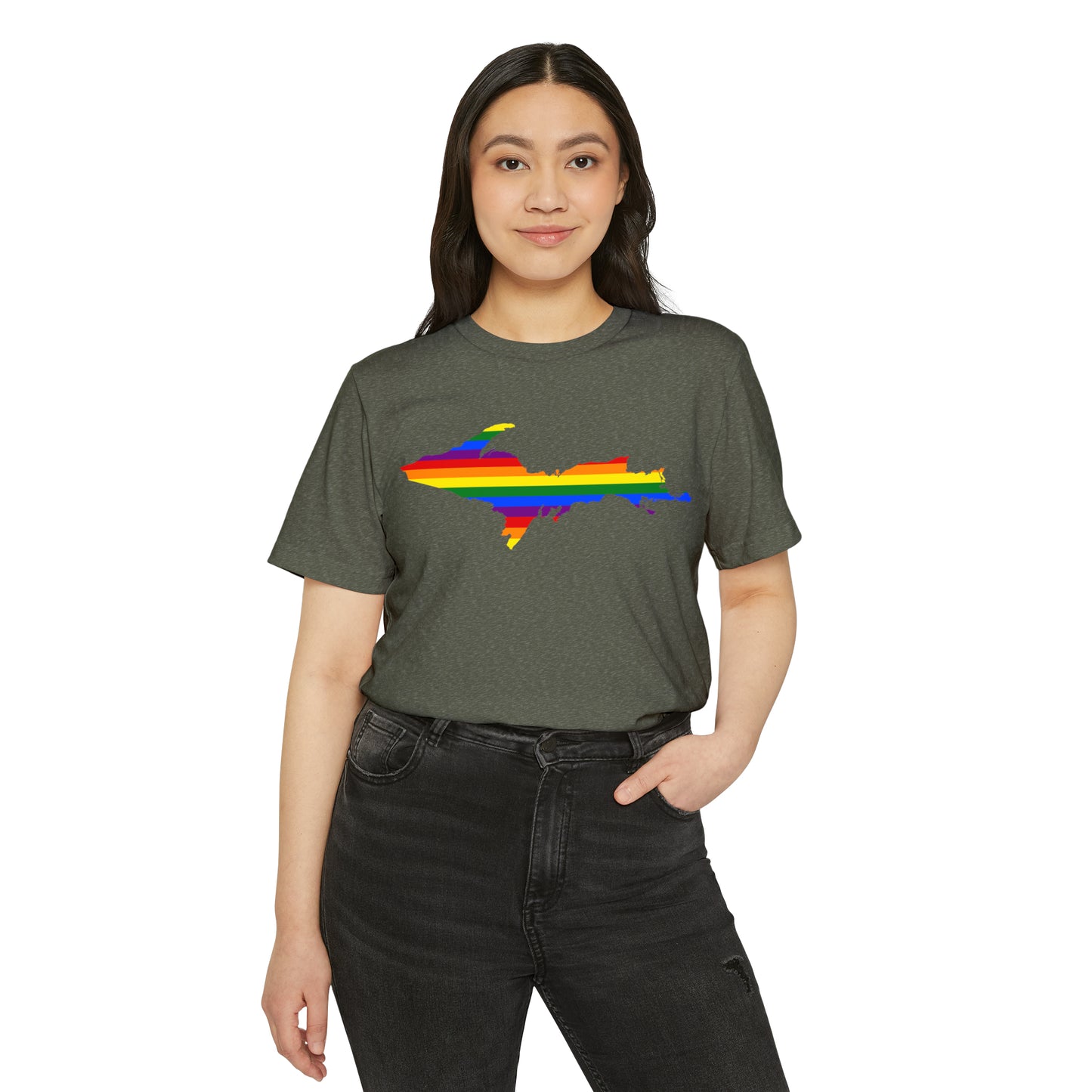 Michigan Upper Peninsula T-Shirt (w/ UP Rainbow Pride Flag) | Unisex Recycled Organic