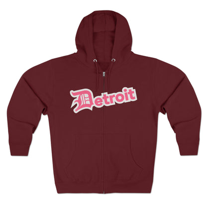 'Detroit' Hoodie (Rhodochrosite Pink w/ Old English 'D') | Unisex Full Zip