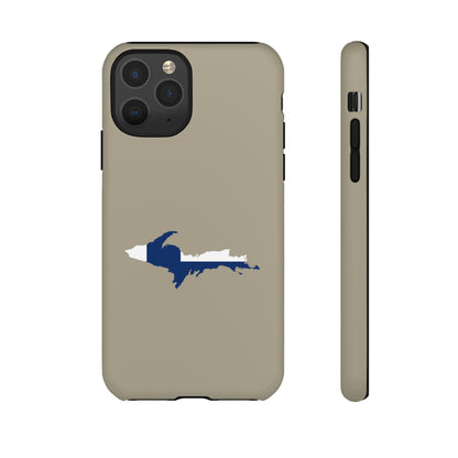 Michigan Upper Peninsula Tough Phone Case (Petoskey Stone Beige w/ UP Finland Flag Outline) | Apple iPhone