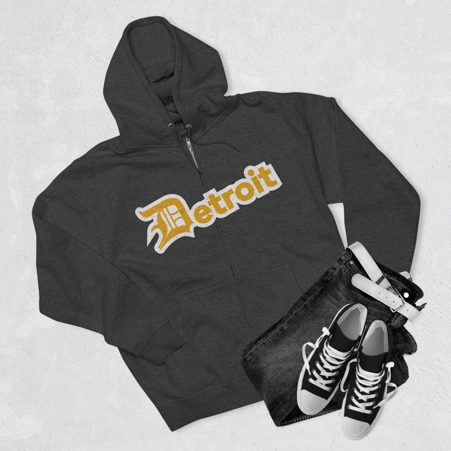 'Detroit' Hoodie (Gold w/ Old English 'D') | Unisex Full Zip