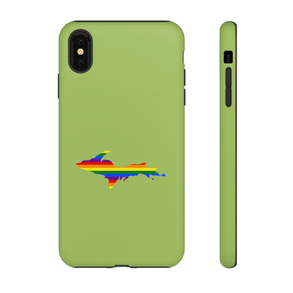 Michigan Upper Peninsula Tough Phone Case (Gooseberry Green w/ UP Pride Flag Outline) | Apple iPhone