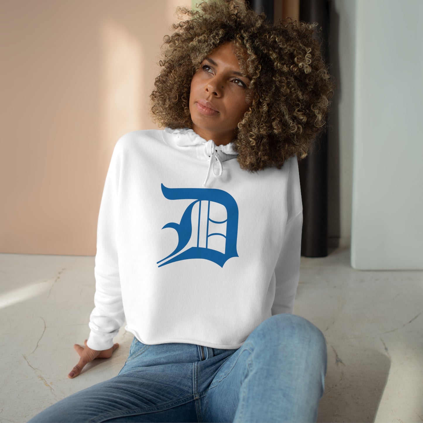 Detroit 'Old English D' Cropped Hoodie (Azure)