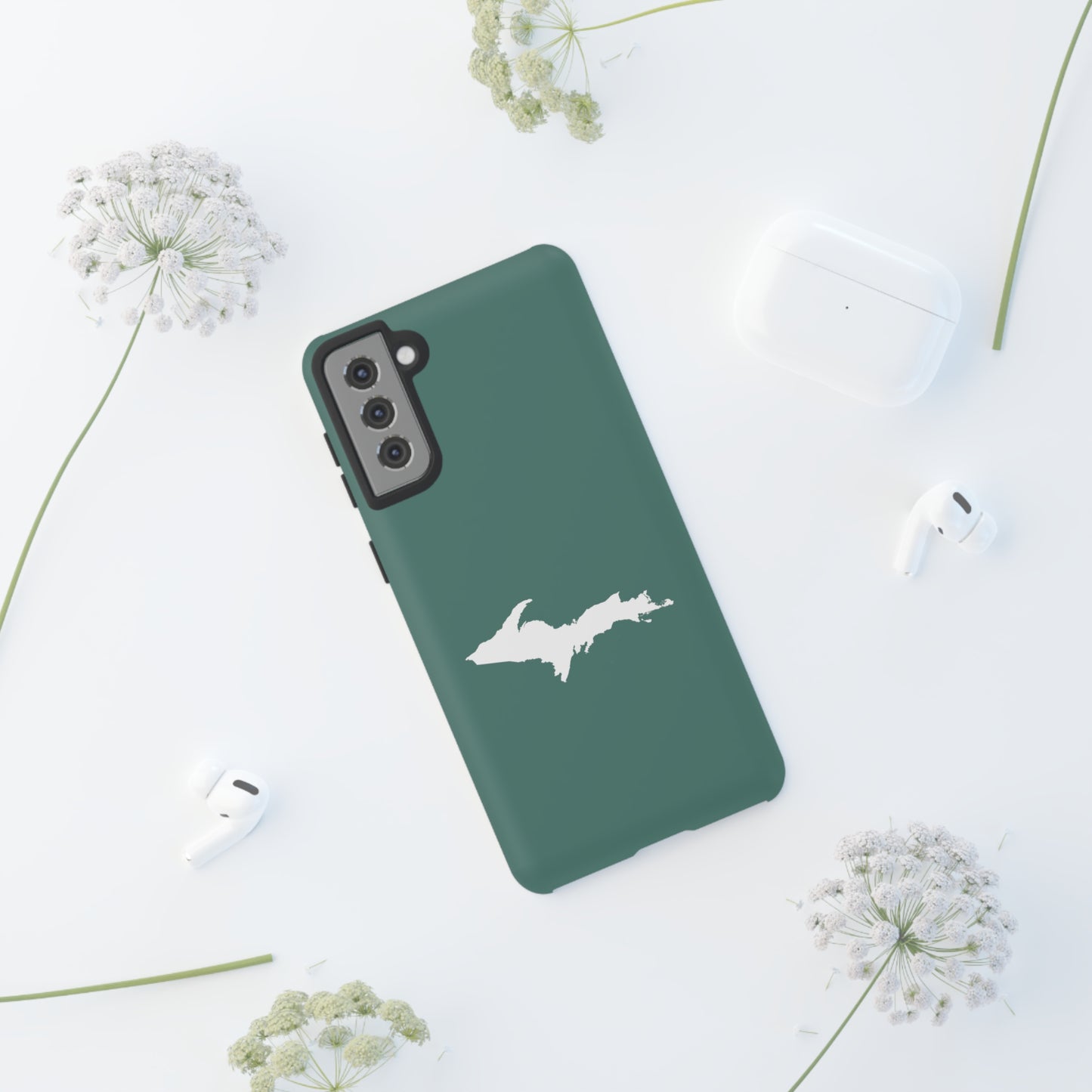 Michigan Upper Peninsula Tough Phone Case (Copper Green w/ UP Outline) | Samsung & Pixel Android