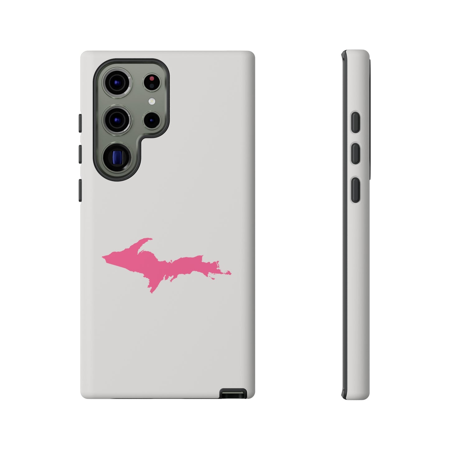 Michigan Upper Peninsula Tough Phone Case (Birch Bark White w/ Pink UP Outline) | Samsung & Pixel Android