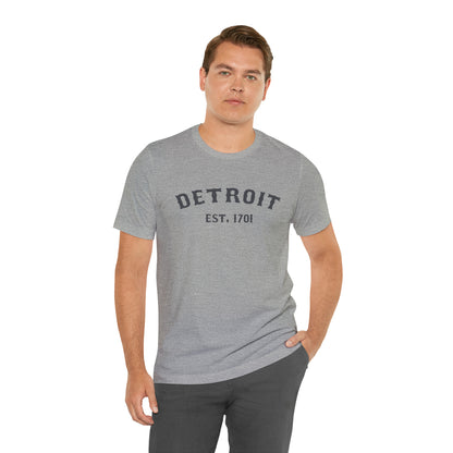 'Detroit EST. 1701' T-Shirt (Iron Ore Grey Ballpark Font) | Unisex Standard