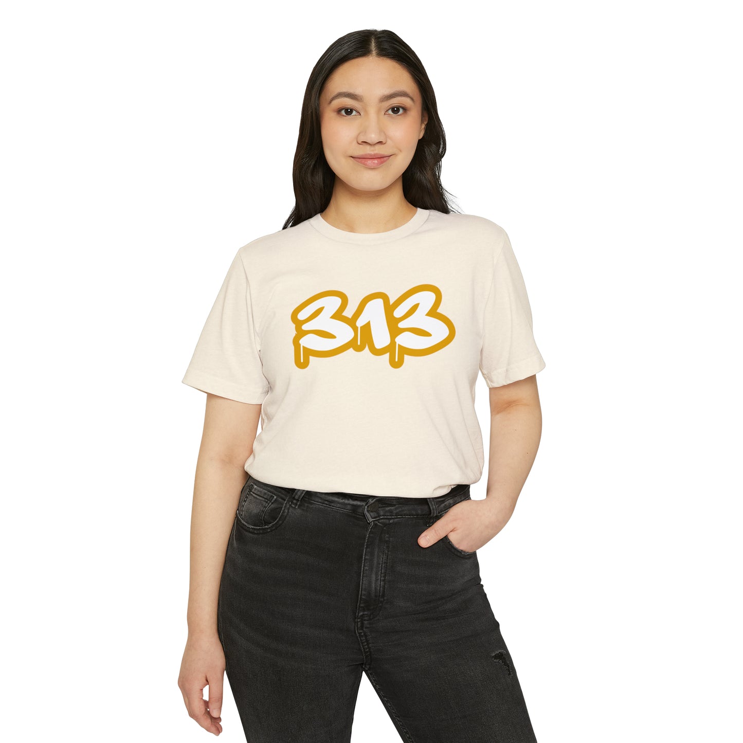 Detroit '313' T-Shirt (Tag Font w/ Gold Stroke) | Unisex Recycled Organic