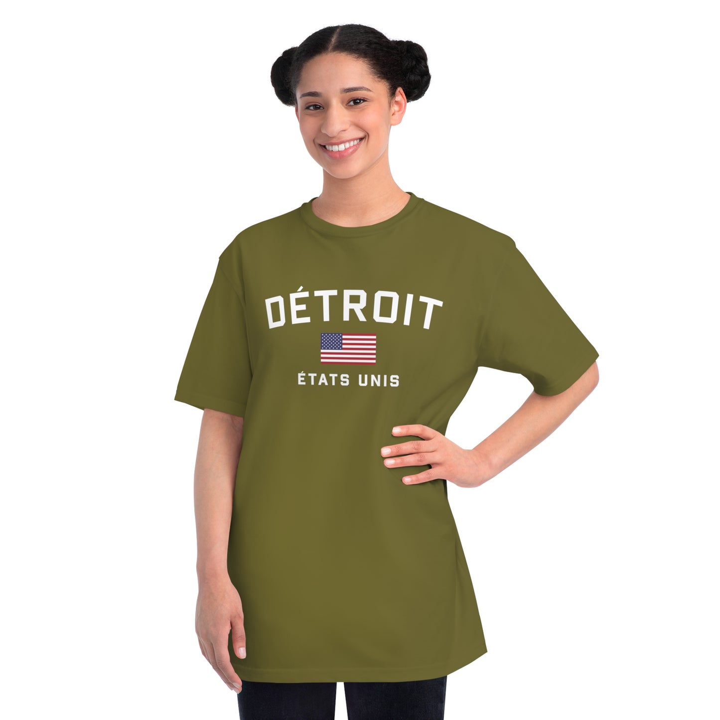 'Détroit États Unis' T-Shirt (w/ USA Flag Outline) | Organic Unisex