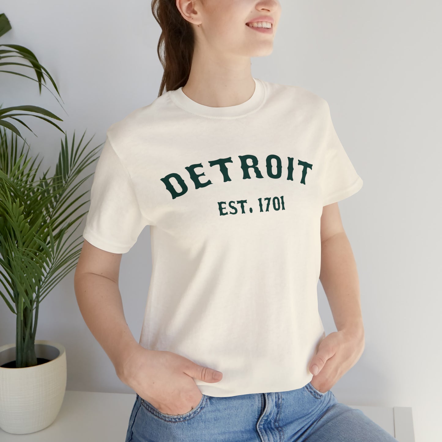 'Detroit EST. 1701' T-Shirt (Laconic Green Ballpark Font) | Unisex Standard