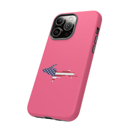 Michigan Upper Peninsula Tough Phone Case (Rhodochrosite Pink w/ UP USA Flag Outline) | Apple iPhone