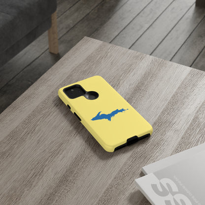 Michigan Upper Peninsula Tough Phone Case (Yellow Cherry w/ Azure UP Outline) | Samsung & Pixel Android