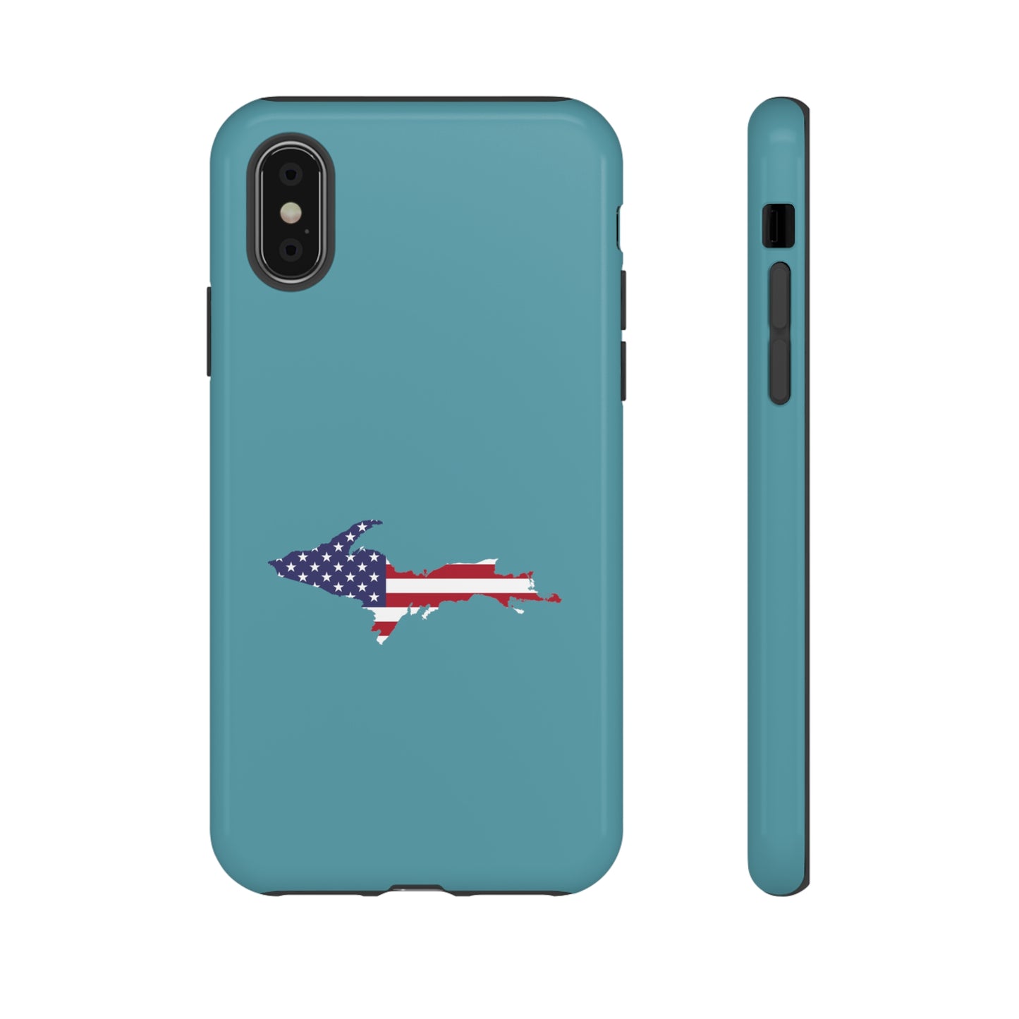 Michigan Upper Peninsula Tough Phone Case (Lake Huron Blue w/ UP USA Flag Outline) | Apple iPhone