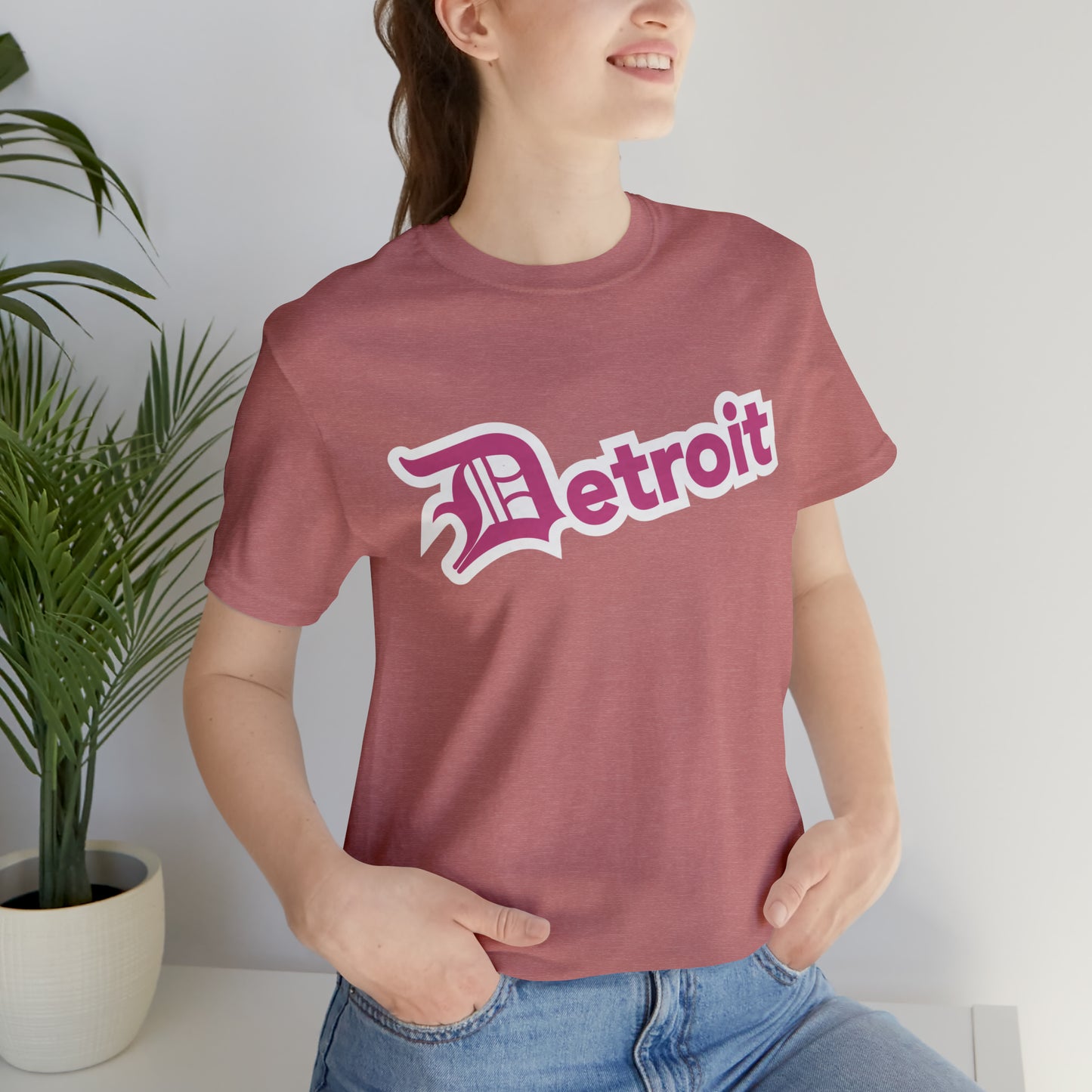 'Detroit' T-Shirt (Apple Blossom Pink w/ Old English 'D') | Unisex Standard