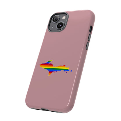 Michigan Upper Peninsula Tough Phone Case (Cherry Blossom Pink w/ UP Pride Flag Outline) | Apple iPhone