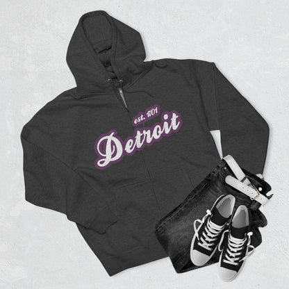 'Detroit EST 1701' Hoodie (Plum Script Font) | Unisex Full Zip