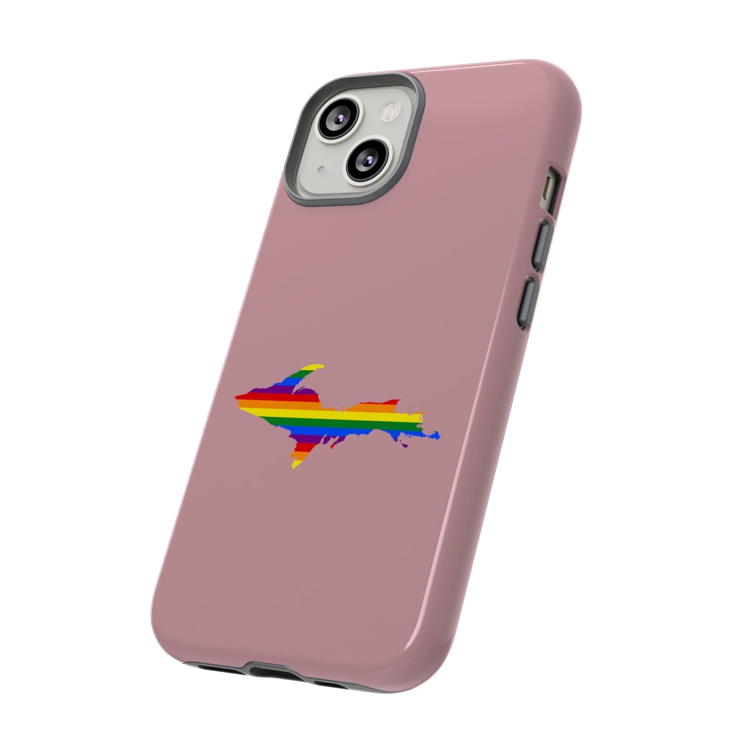 Michigan Upper Peninsula Tough Phone Case (Cherry Blossom Pink w/ UP Pride Flag Outline) | Apple iPhone