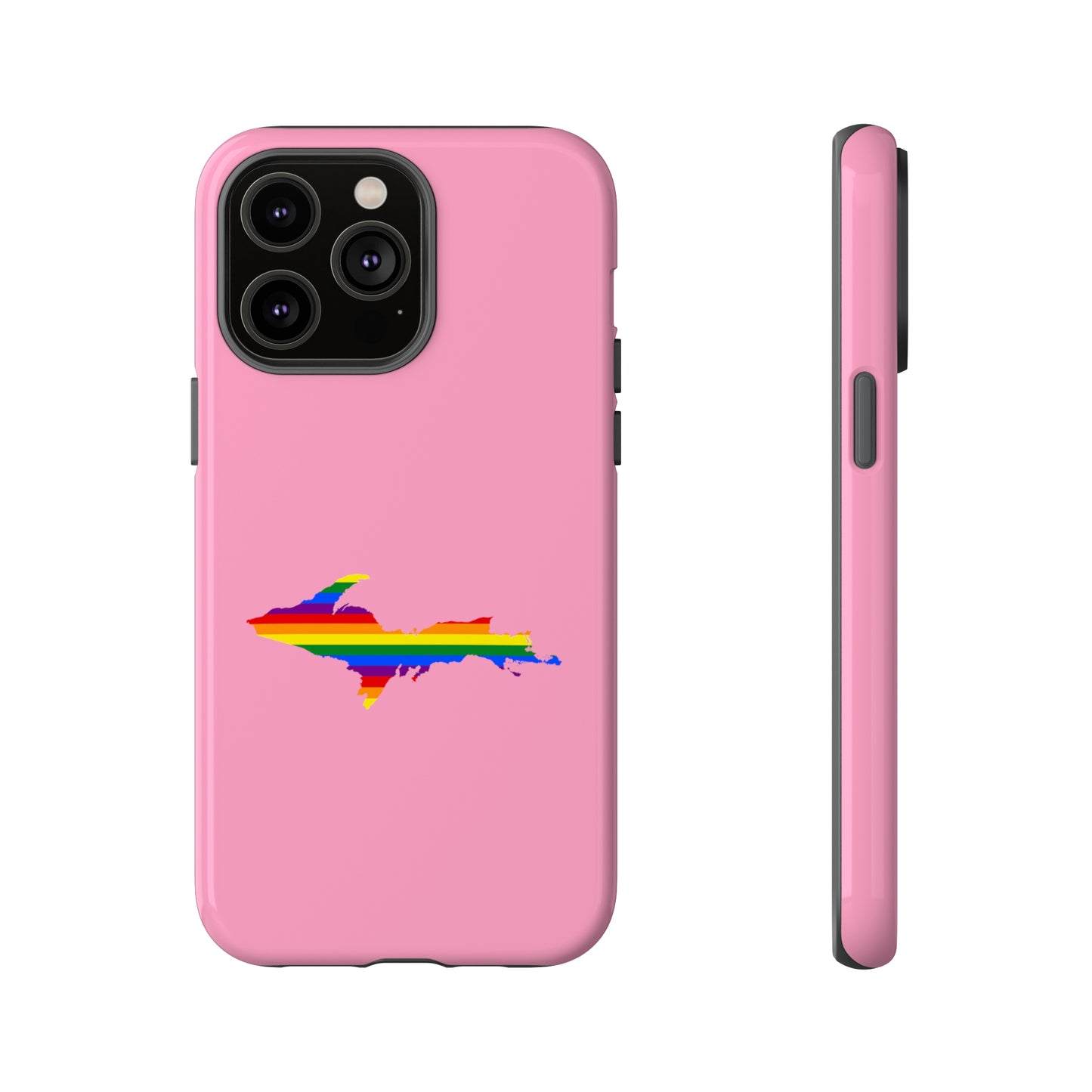 Michigan Upper Peninsula Tough Phone Case ('67 Pink Caddie w/ UP Pride Flag Outline) | Apple iPhone