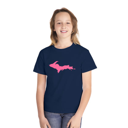 Michigan Upper Peninsula T-Shirt (w/ Pink UP Outline) | Youth Garment-Dyed