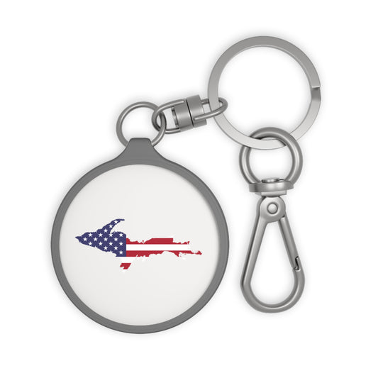 Michigan Upper Peninsula Keyring (w/ UP USA Flag) | Birch Bark White