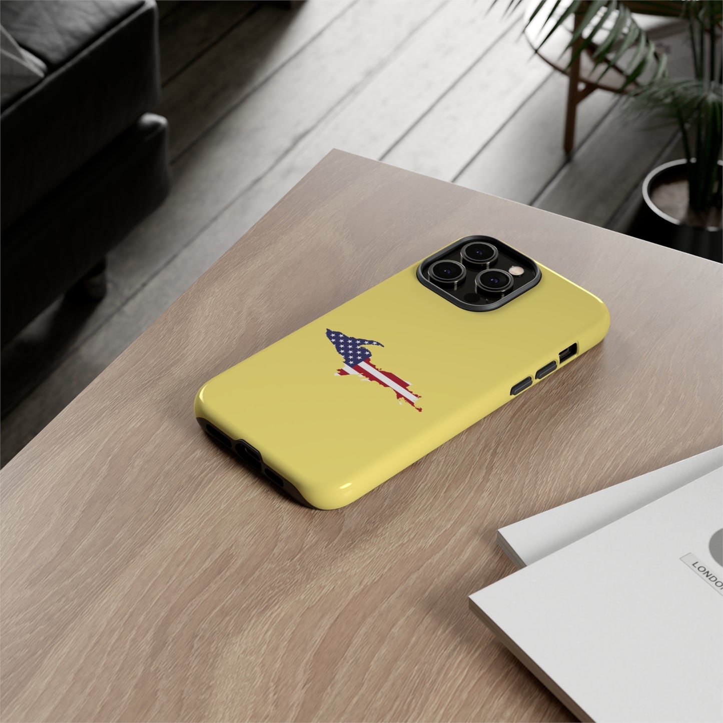 Michigan Upper Peninsula Tough Phone Case (Yellow Cherry Color w/ UP USA Outline) | Apple iPhone