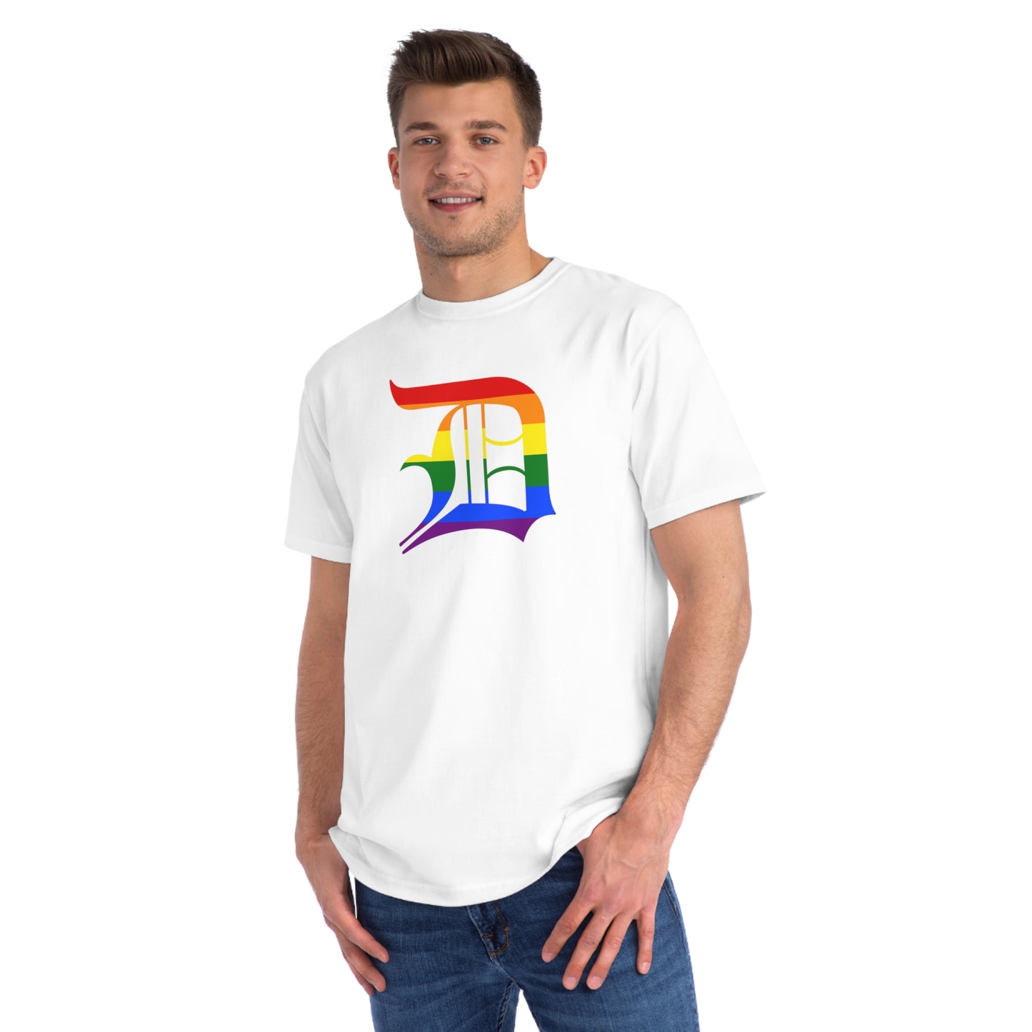 Detroit 'Old English D' T-Shirt (Rainbow Pride Edition) | Unisex Organic