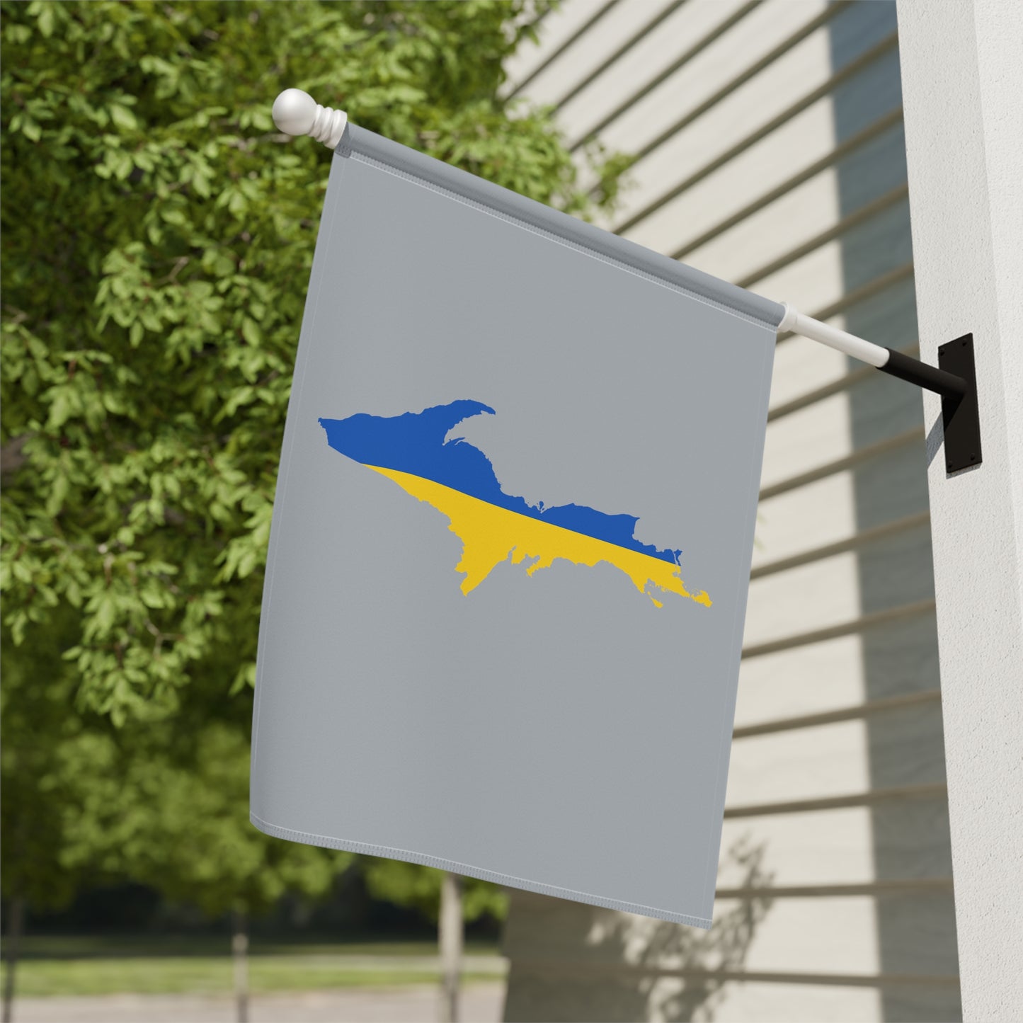 Michigan Upper Peninsula Home & Garden Flag (w/ UP Ukraine Flag) | Silver