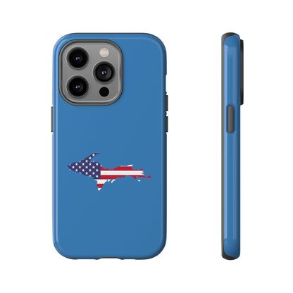 Michigan Upper Peninsula Tough Phone Case (Lake Superior Blue w/ UP USA Flag Outline) | Apple iPhone