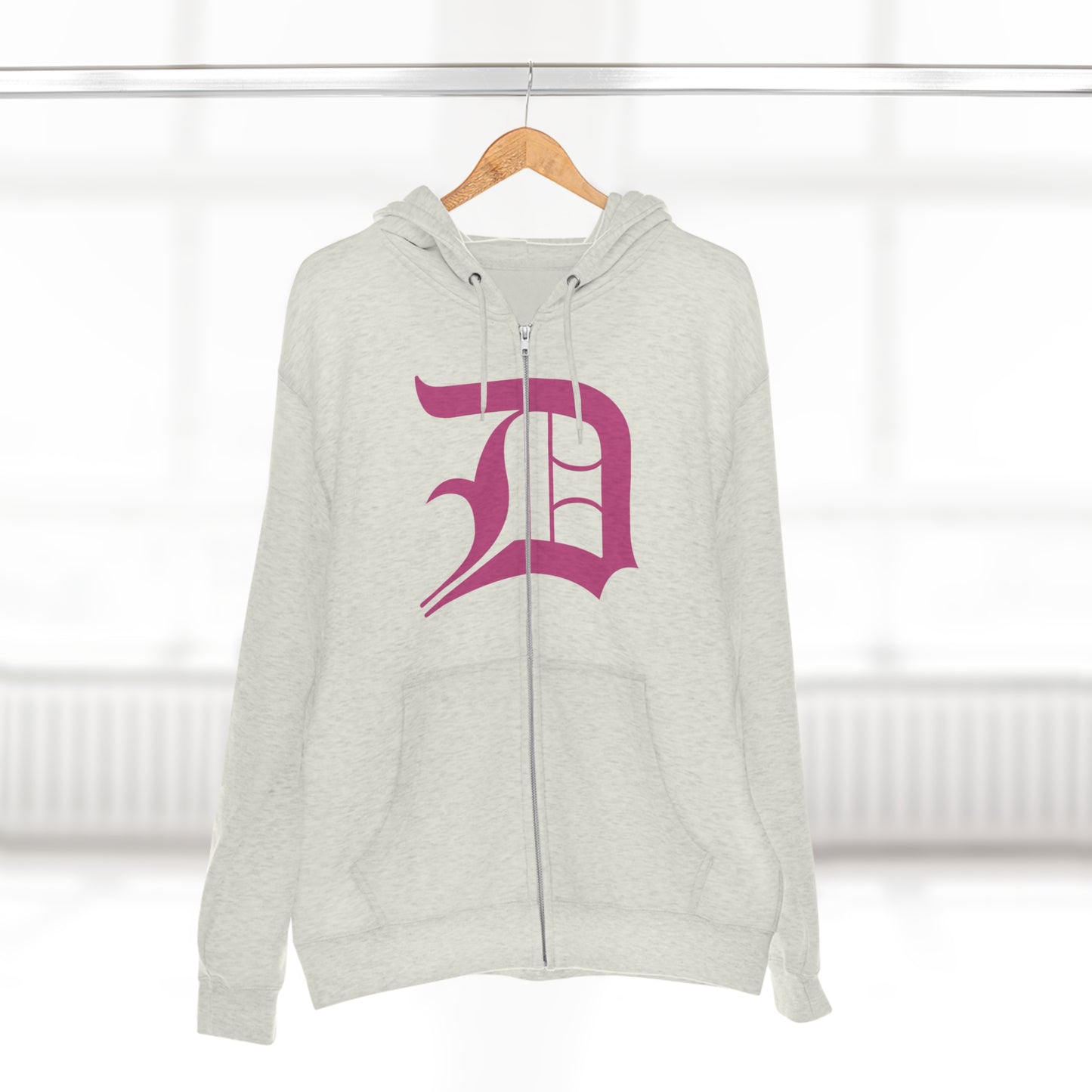 Detroit 'Old English D' Hoodie (Full-Body Apple Blossom Pink) | Unisex Full Zip