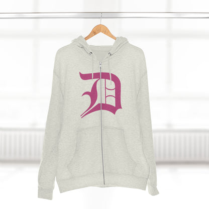 Detroit 'Old English D' Hoodie (Full-Body Apple Blossom Pink) | Unisex Full Zip